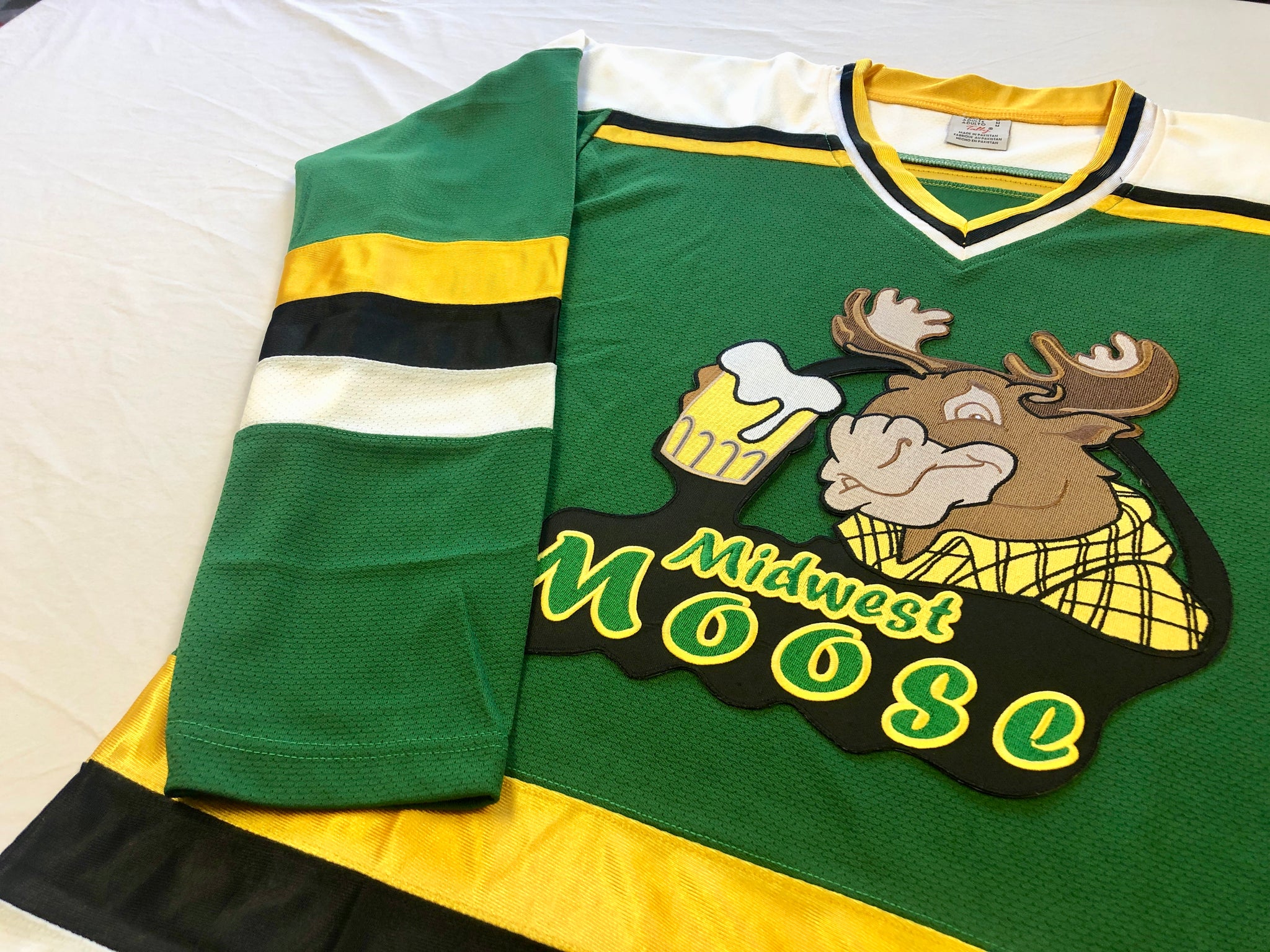Custom Hockey Jerseys with A Moose with Beer Antlers Logo Adult Large / (name and Number on Back and Sleeves) / White
