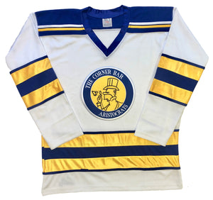 Custom Hockey Jerseys with The Corner Bar Aristocrats Team Logo