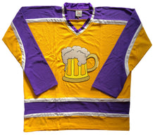 Load image into Gallery viewer, Purple and Gold Hockey Jerseys with a Beer Mug Twill Logo

