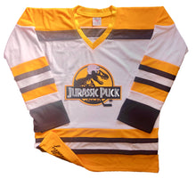 Load image into Gallery viewer, Custom Hockey Jerseys with a Jurassic Puck Embroidered Twill Logo
