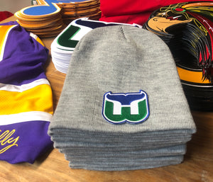 Beanie (Grey) with a Whalers crest / logo $29