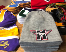 Load image into Gallery viewer, Beanie (Grey) with a Mustangs crest / logo $29
