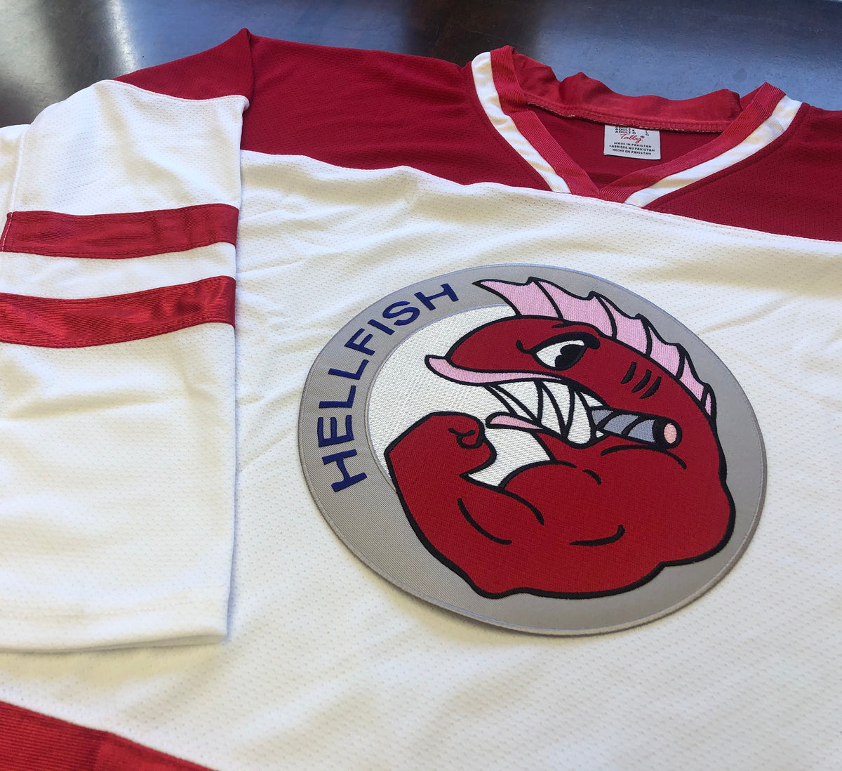 Red and White Hockey Jerseys with a Hellfish Twill Logo – Tally Hockey ...