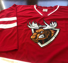 Load image into Gallery viewer, Red and White Hockey Jerseys with a Red and White Moose Twill Logo
