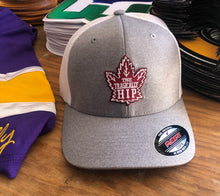 Load image into Gallery viewer, Flex-Fit Hat with a Tragically Hip crest / logo $39 (Grey / White)

