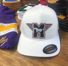 Load image into Gallery viewer, Flex-Fit Hat with a Mustangs crest / logo $39 (White / White)

