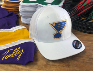 Flex-Fit Hat with a Blues style crest / logo $39 (White / White)