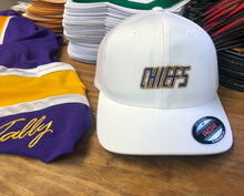 Load image into Gallery viewer, Flex-Fit Hat with a Chiefs embroidered twill logo $39 (White / White)
