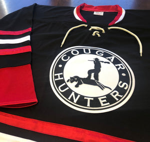 Custom Hockey Jerseys with the Cougar Hunters Embroidered Twill Logo