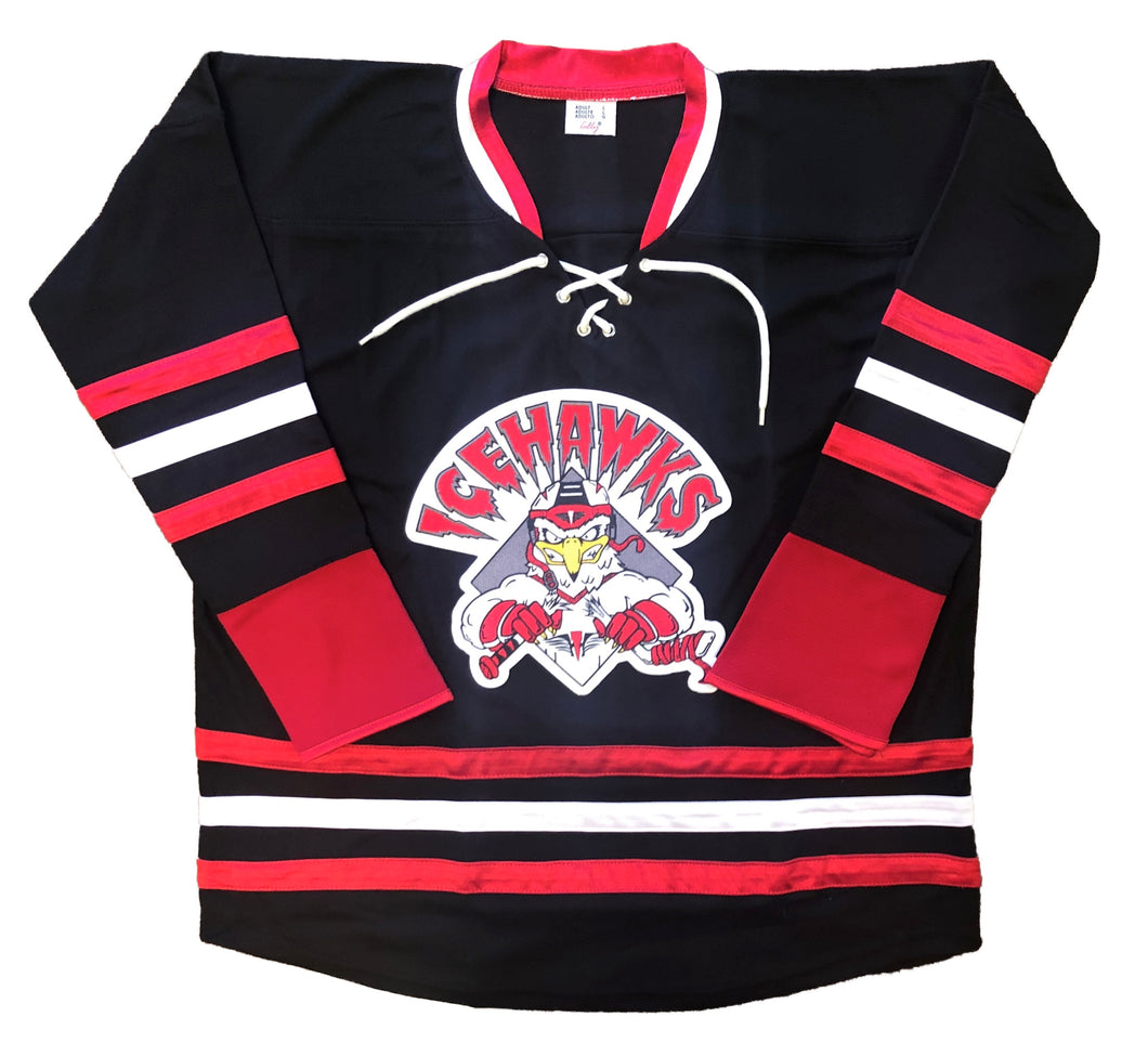 Custom Hockey Jerseys with an Icehawks Embroidered Twill Logo