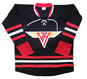 Custom Hockey Jerseys with a Van Halen Embroidered Twill Logo