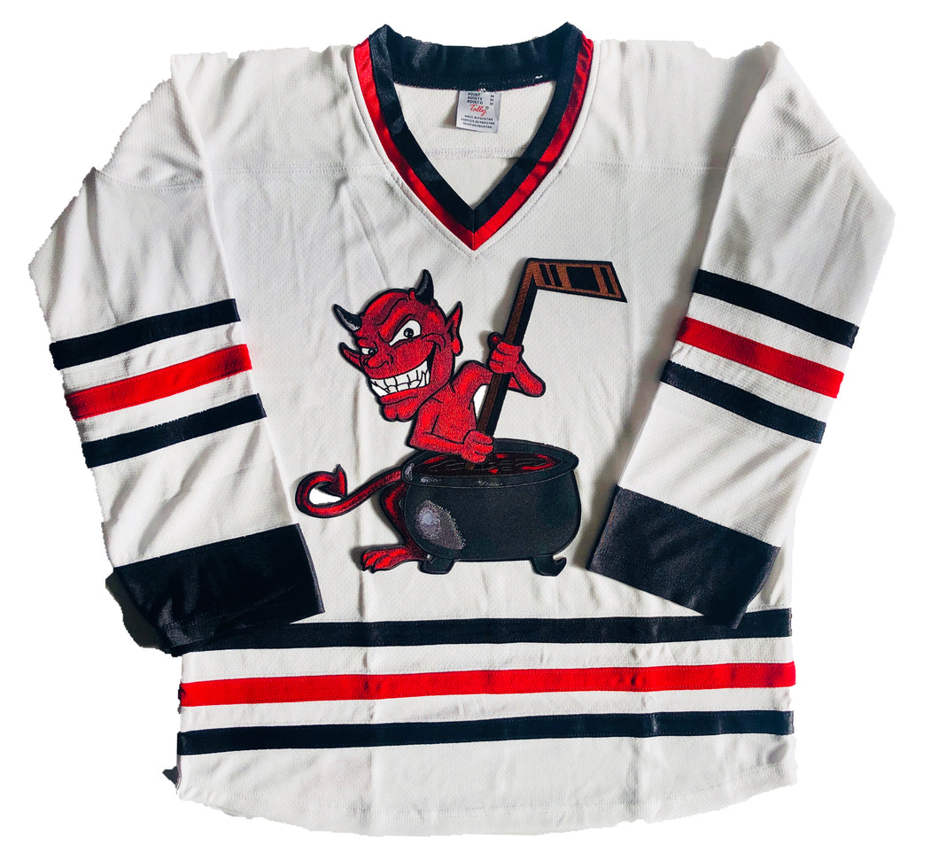 Maillots de hockey personnalisés avec un logo en sergé du diable avec chaudron 