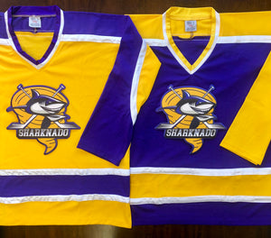 Custom Hockey Jerseys with the Sharknado Embroidered Twill Logo