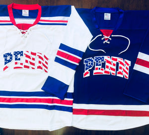 Custom Hockey Jerseys with a PENN Embroidered Twill Logo