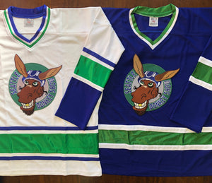 Custom Hockey Jerseys with a Seattle Donkey Show Embroidered Twill Logo