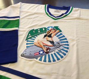 Custom Hockey Jerseys with the Aeros Embroidered Twill Logo