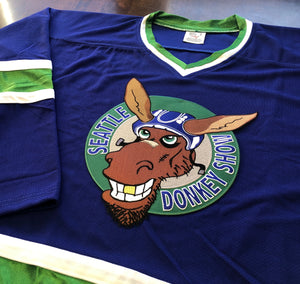 Custom Hockey Jerseys with a Seattle Donkey Show Embroidered Twill Logo