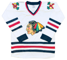 Load image into Gallery viewer, Custom Hockey Jerseys with a Blackhawk Logo and Shoulder Patches

