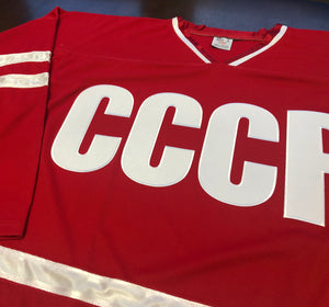 Red and White Hockey Jerseys with a CCCP Twill Logo