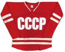 Load image into Gallery viewer, Red and White Hockey Jerseys with a CCCP Twill Logo
