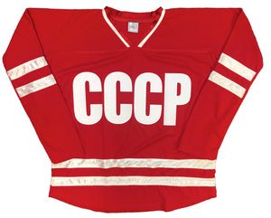 Rot-weiße Hockey-Trikots mit einem CCCP-Twill-Logo 