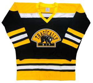 Maillots de hockey personnalisés avec un logo Tragically Hip et Bruin Twill