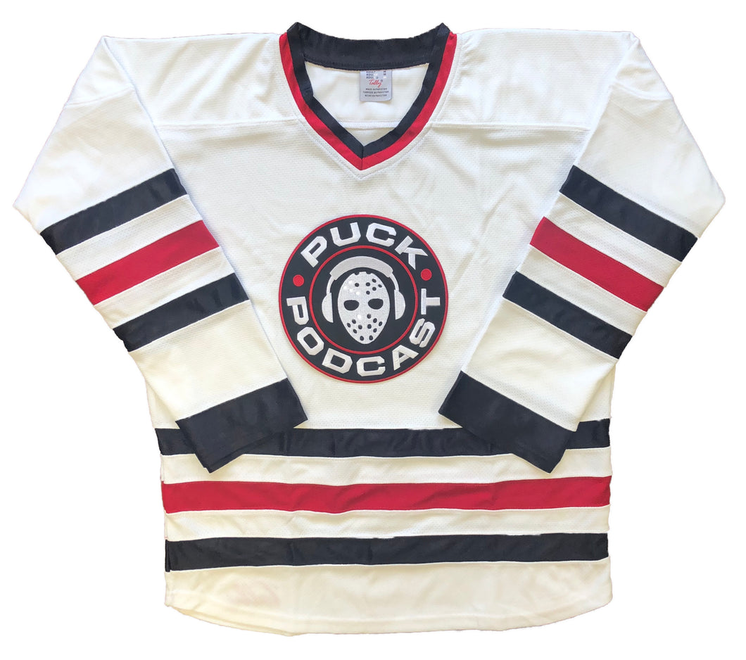 Puck Podcast Hockey Jersey (White) with your Name and Number