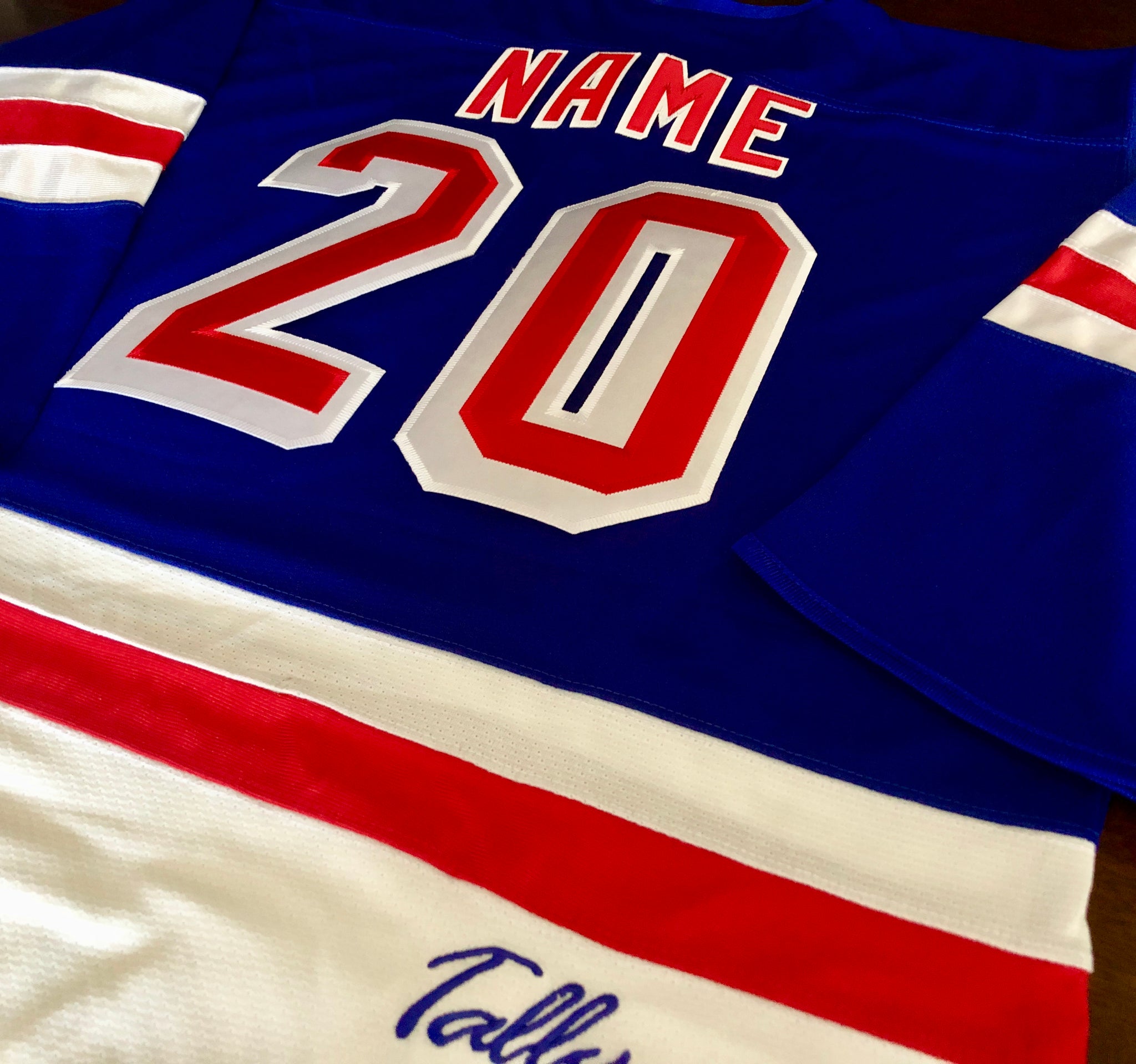 Custom Hockey Jerseys with Rangers in Twill Letters Adult XXL / (name and Number on Back and Sleeves) / Blue