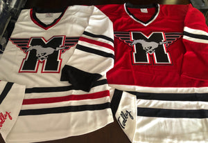 Custom hockey jerseys with the Mustangs logo