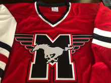 Load image into Gallery viewer, Custom Hockey jerseys with the Mustangs logo
