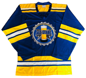 Custom hockey jerseys with the Ale-Stars crest