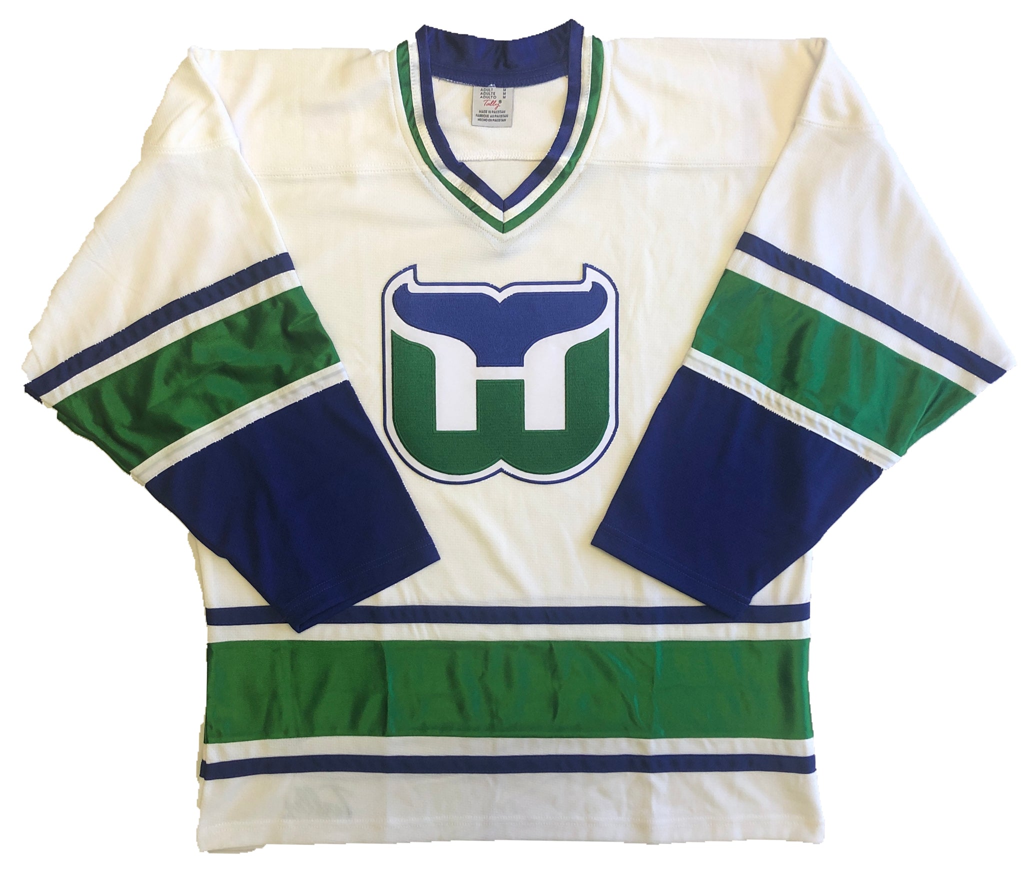 White and Blue Hockey Jerseys with the Whalers Embroidered Twill Logo –  Tally Hockey Jerseys