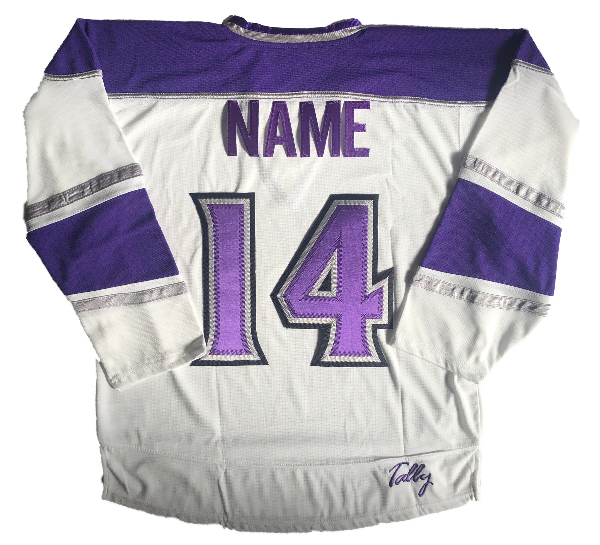 Custom Hockey Jerseys with A Blackhawk Logo and Shoulder Patches Adult Goalie Cut / (name and Number on Back and Sleeves) / White