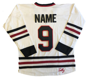 Custom hockey jerseys with a "S" twill team logo.