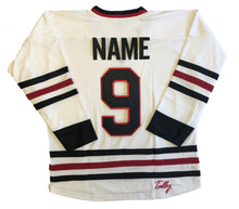 Load image into Gallery viewer, Custom hockey jerseys with a Van Halen team logo.
