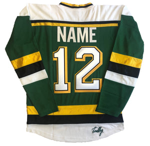 Custom hockey jersey with a Ducks embroidered twill logo
