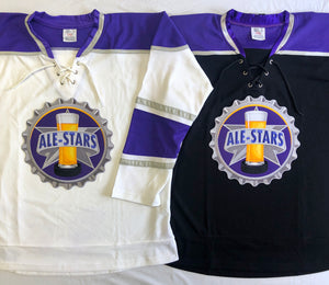 Custom Hockey Jerseys with Purple and White Ale Stars Logo