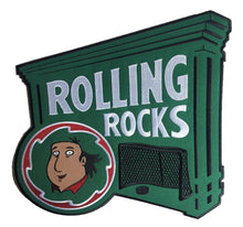Load image into Gallery viewer, Rolling Rocks embroidered twill team logo.
