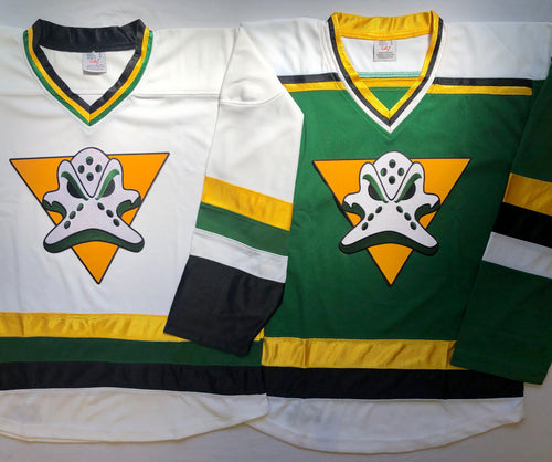 Custom hockey jersey with a Ducks embroidered twill logo