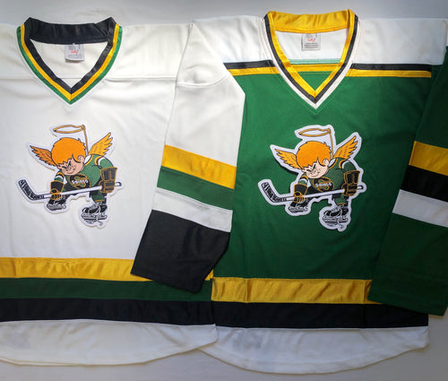 Custom hockey jerseys with the Saints embroidered twill team logo.