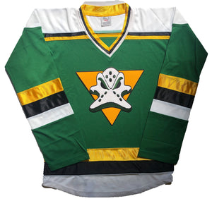 Custom hockey jersey with a Ducks embroidered twill logo