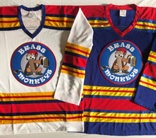 Load image into Gallery viewer, Custom hockey jerseys with the Brass Monkeys logo
