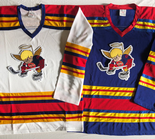 Custom hockey jersey with Saints team logo.