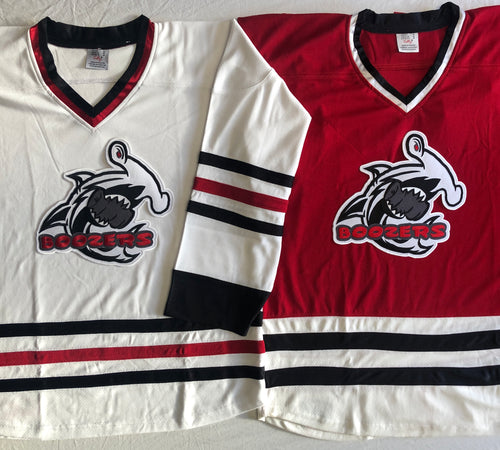 Custom hockey jerseys with the Boozers logo