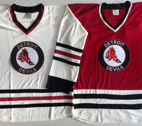 Custom hockey jerseys with the Detroit Devils logo