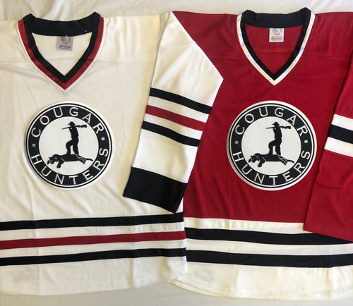 Custom hockey jerseys with the Cougar Hunters logo