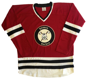 Custom hockey jerseys with Hitmen Hockey logo